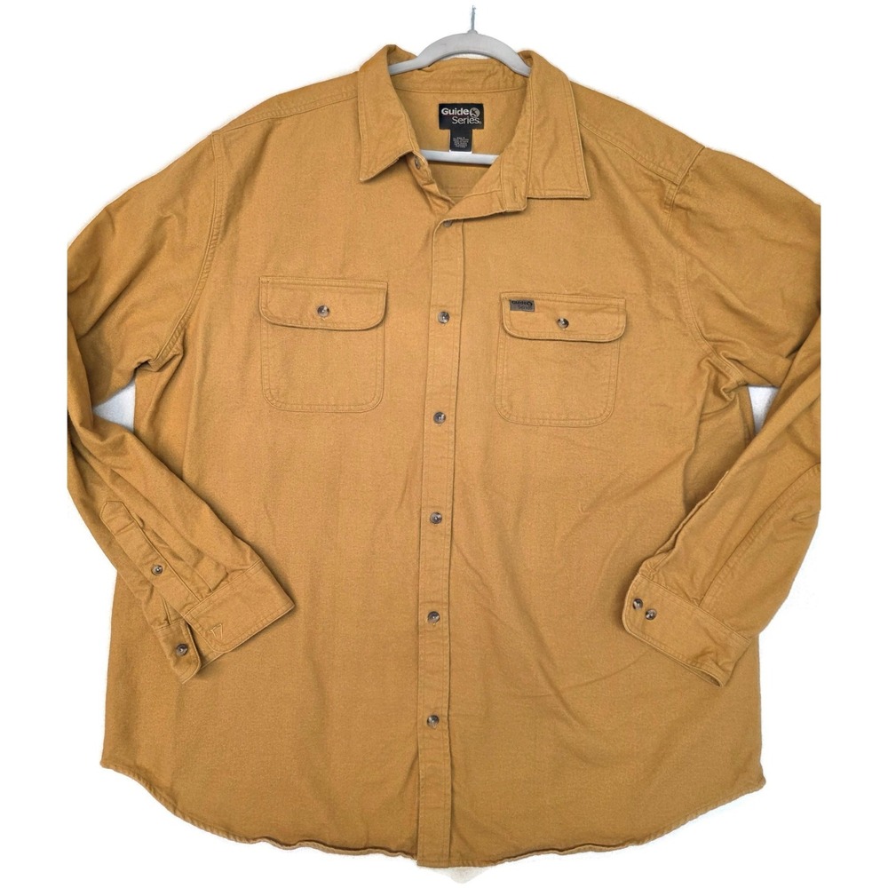 Guide Series Shirt Mens 2XLT Brown Solid‎ Long Sleeve Button Front Cotton Casual